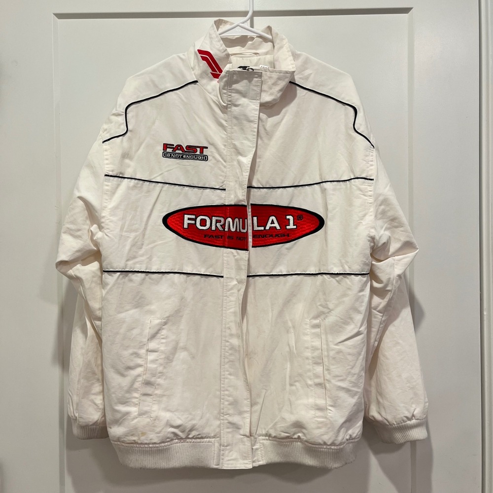 PacSun Formula 1 F1 Racing Jacket White Embroidered Logo Bomber Mens Small 6/30